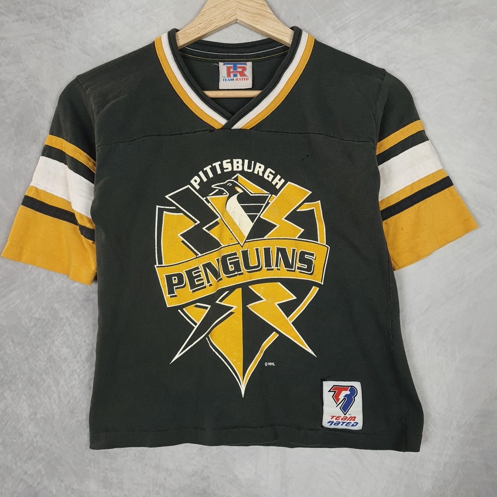 Vintage Pittsburgh Penguins Shirt Boys 8 Black NHL Hockey Team Rated USA 90s